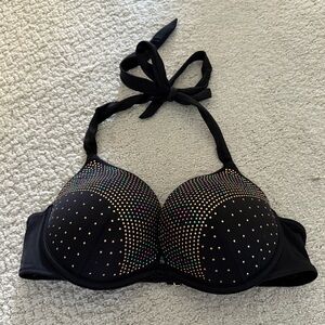 Shade & Shore Bikini Push Up Halter Swim Top 36B Black Gold Studded Beach